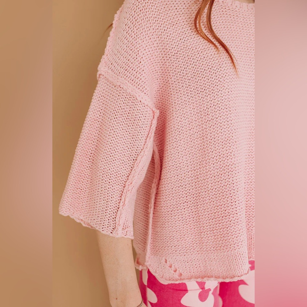 Easel Pink Knit Sweater Top Relaxed Short Sleeve Lightweight Pullover Size 1X 🆕 - Picture 6 of 13